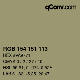 Color code: RGB 154 151 113 | qconv.com