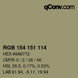 Color code: RGB 154 151 114 | qconv.com