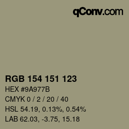 カラーコード: RGB 154 151 123 | qconv.com