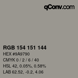 Color code: RGB 154 151 144 | qconv.com