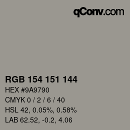 颜色代码: RGB 154 151 144 | qconv.com