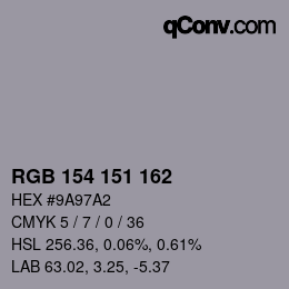 Color code: RGB 154 151 162 | qconv.com