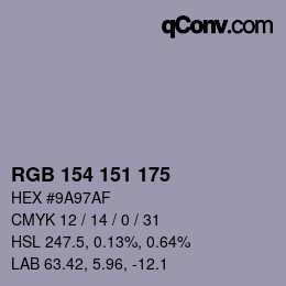 カラーコード: RGB 154 151 175 | qconv.com