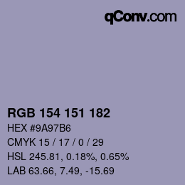 Color code: RGB 154 151 182 | qconv.com