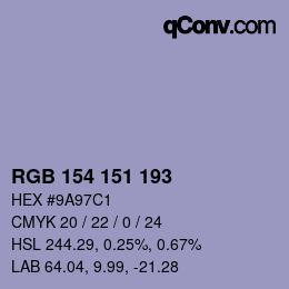 Color code: RGB 154 151 193 | qconv.com