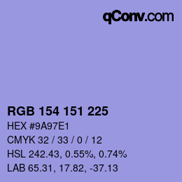 Color code: RGB 154 151 225 | qconv.com