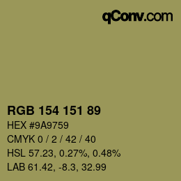 Color code: RGB 154 151 89 | qconv.com