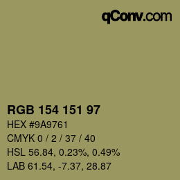 Color code: RGB 154 151 97 | qconv.com