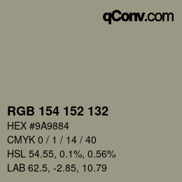 颜色代码: RGB 154 152 132 | qconv.com