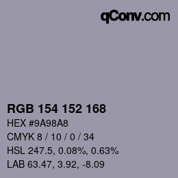 Color code: RGB 154 152 168 | qconv.com