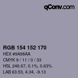 Color code: RGB 154 152 170 | qconv.com