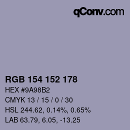 颜色代码: RGB 154 152 178 | qconv.com