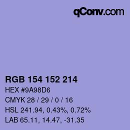 カラーコード: RGB 154 152 214 | qconv.com