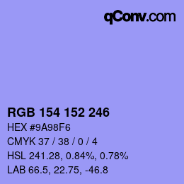カラーコード: RGB 154 152 246 | qconv.com