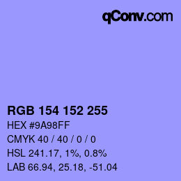 Color code: RGB 154 152 255 | qconv.com