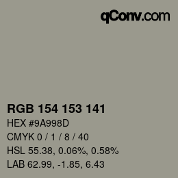 Color code: RGB 154 153 141 | qconv.com