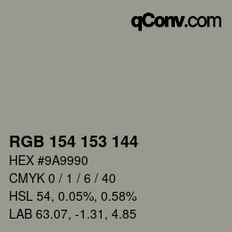 カラーコード: RGB 154 153 144 | qconv.com