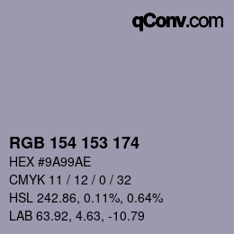 Color code: RGB 154 153 174 | qconv.com