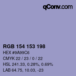 Color code: RGB 154 153 198 | qconv.com
