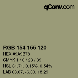 颜色代码: RGB 154 155 120 | qconv.com