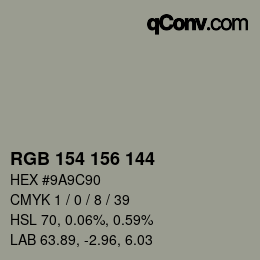 Color code: RGB 154 156 144 | qconv.com