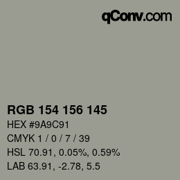 Código de color: RGB 154 156 145 | qconv.com