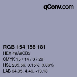 カラーコード: RGB 154 156 181 | qconv.com