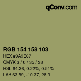 Color code: RGB 154 158 103 | qconv.com