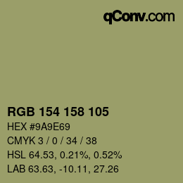Color code: RGB 154 158 105 | qconv.com