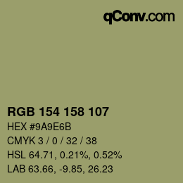 Código de color: RGB 154 158 107 | qconv.com