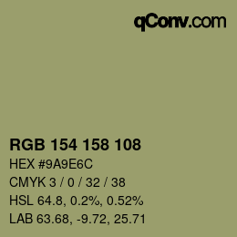 Color code: RGB 154 158 108 | qconv.com