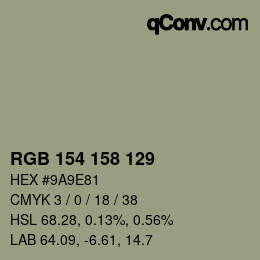 Color code: RGB 154 158 129 | qconv.com