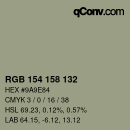 Color code: RGB 154 158 132 | qconv.com