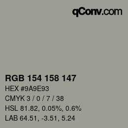 Color code: RGB 154 158 147 | qconv.com