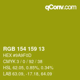 Color code: RGB 154 159 13 | qconv.com