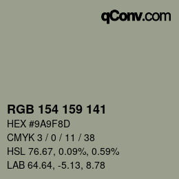 Color code: RGB 154 159 141 | qconv.com