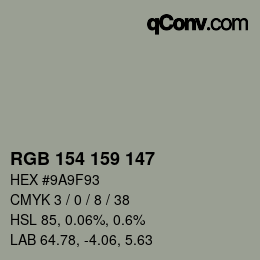 Color code: RGB 154 159 147 | qconv.com