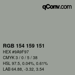 Color code: RGB 154 159 151 | qconv.com