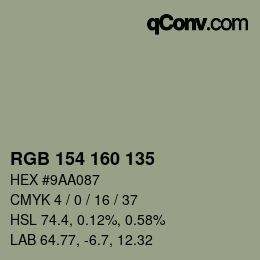 カラーコード: RGB 154 160 135 | qconv.com