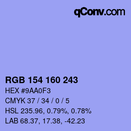 Color code: RGB 154 160 243 | qconv.com