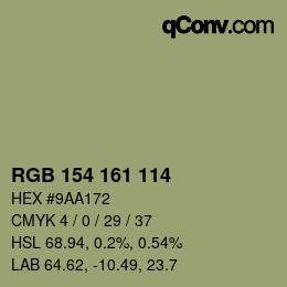 Color code: RGB 154 161 114 | qconv.com