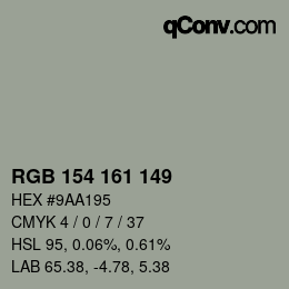 Color code: RGB 154 161 149 | qconv.com
