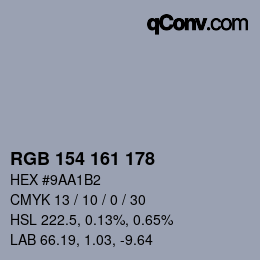 Código de color: RGB 154 161 178 | qconv.com