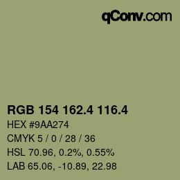 カラーコード: RGB 154 162.4 116.4 | qconv.com