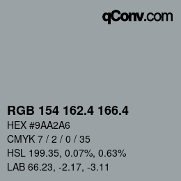 カラーコード: RGB 154 162.4 166.4 | qconv.com