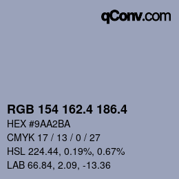 カラーコード: RGB 154 162.4 186.4 | qconv.com