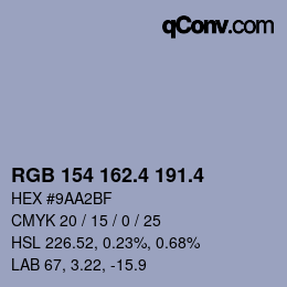 カラーコード: RGB 154 162.4 191.4 | qconv.com