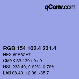 カラーコード: RGB 154 162.4 231.4 | qconv.com