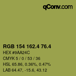 カラーコード: RGB 154 162.4 76.4 | qconv.com
