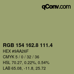 カラーコード: RGB 154 162.8 111.4 | qconv.com